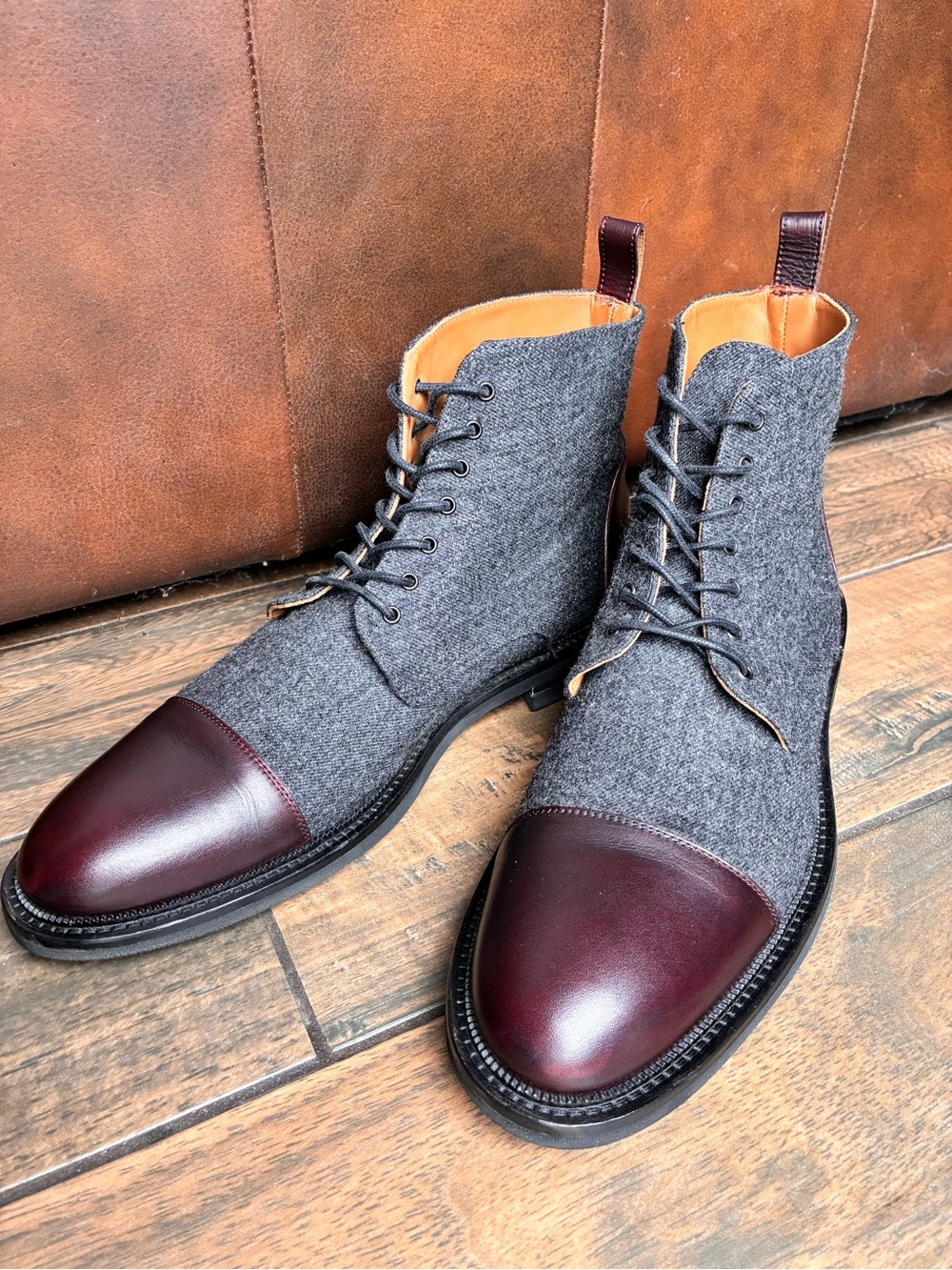 Taft Wool and Oxblood Leather Cap-Toe Boots